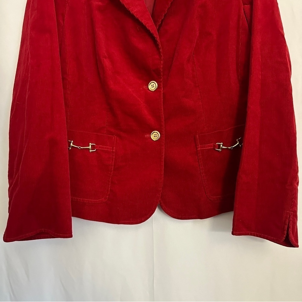 Talbots Women's Red Corduroy Blazer Jacket Gold Button Front Closure sz 14 - Picture 4 of 11
